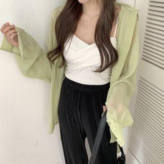 Twisted Camisole Top / Plain Shirt / Ribbed Wide Leg Pants