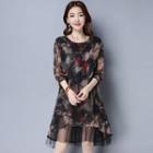 Print Mock Two-piece Long-sleeve Dress
