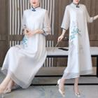 3/4-sleeve Print Qipao Dress