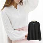Stand-collar Bishop-sleeve Blouse