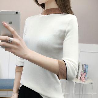Color Block 3/4-sleeve Knit Pullover