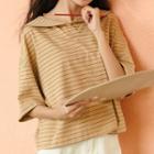 Striped Sailor Collar Elbow-sleeve T-shirt