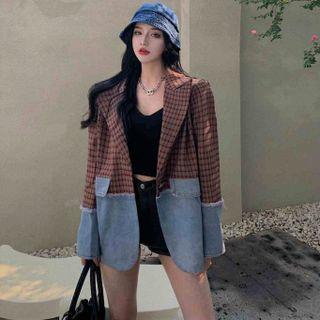 Plaid Panel Denim Blazer