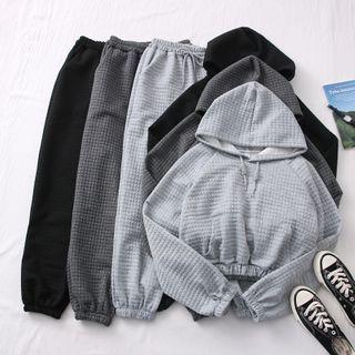 Set: Waffle Hooded Sweatshirt + Elastic-waist Jogger Pants
