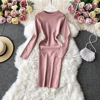 Round-neck Zip-detail Long-sleeve Knit Dress