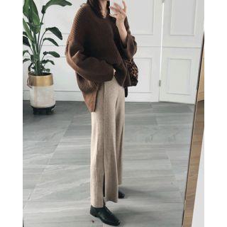 Slit-side Wide-leg Knit Pants