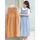 Short-sleeve Blouse / Bow Midi Overall Dress