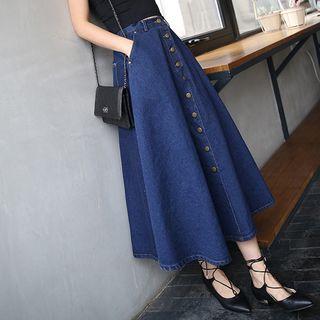 Denim A-line Maxi Skirt