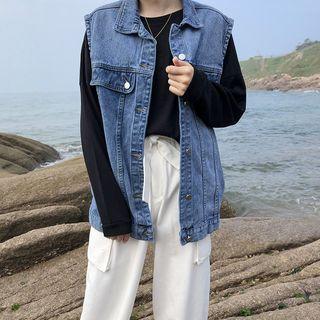 Denim Sleeveless Jacket Blue - One Size