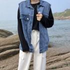 Denim Sleeveless Jacket Blue - One Size