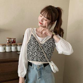 Set: Floral Camisole Top + Long-sleeve Top