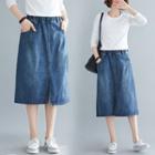 Plain Split Denim Skirt