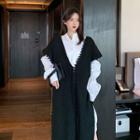 Plain Long-sleeve Loose-fit Shirtdress / V-neck Cardigan