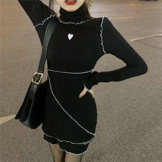 Turtleneck Contrast Trim Mini Bodycon Dress