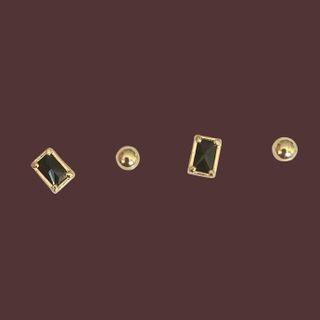 2 Pair Set: Faux Crystal Alloy Earring (various Designs) 2 Pair - Black & Gold - One Size