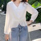 Lace Trim Collared Button-up Blouse