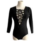 Lace Up Front Long Sleeve Swimsuit