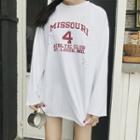 Long-sleeve Distressed Lettering T-shirt