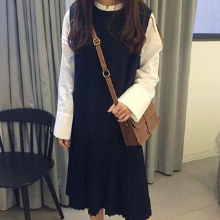 Long-sleeve Mock Two-piece Shift Dress
