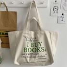 Lettering Canvas Tote Bag Books - Off-white - One Size