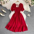 Short Sleeve Smocked A-line Dress