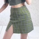 Plaid Slit Mini A-line Skirt