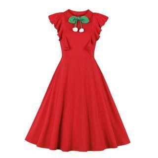 Sleeveless Ruffled Ribbon A-line Dress