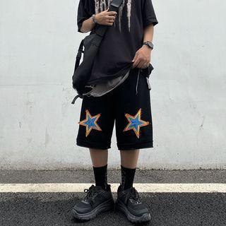 Drawstring Waist Star Embroidered Sport Shorts