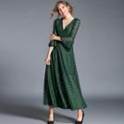 3/4-sleeve Lace Trim Maxi A-line Dress