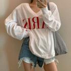 Long Sleeve V-neck Letter Print T-shirt