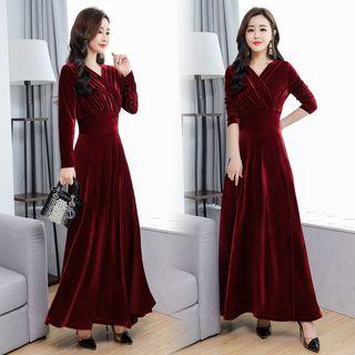 Long-sleeve Velvet Maxi A-line Dress