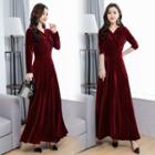 Long-sleeve Velvet Maxi A-line Dress