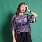 Printed Short-sleeve Velvet T-shirt