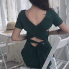 Short-sleeve Tasseled A-line Midi Dress