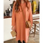 Slit-hem Knit Dress Coral - One Size