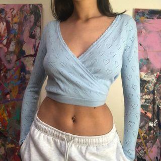 Heart Cut Out V-neck Long Sleeve Crop Top