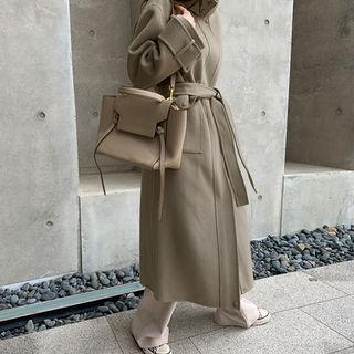 Handmade Funnel-neck Woolen Coat Beige - One Size