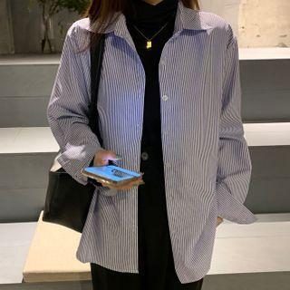 Striped Shirt / Long-sleeve Turtleneck Top