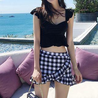 Set: Ruffle Swim Top + Plaid Skirt