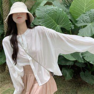 Long-sleeve Plain Button-up Top / Mini Skirt