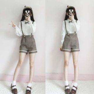 Set: Shirt + Plaid Jumper Shorts