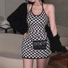 Checkerboard Halter Mini Dress / Cropped Cardigan