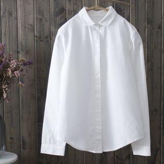 Long-sleeved Peter Pan Collar Plain Blouse