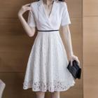 Collared Lace Panel Short-sleeve A-line Dress