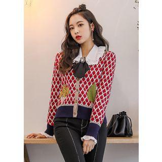 Appliqu  Foliage Pattern Buttoned Cardigan