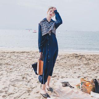 Mock Two-piece Plaid Notch Lapel Dress