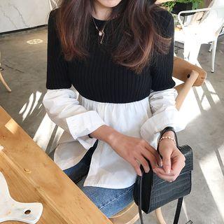 Panel Round Neck Long-sleeve Knit Top