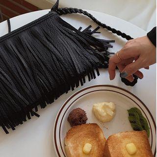 Braided-strap Fringed Shoulder Bag