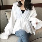Ruffle V-neck Blouse White - One Size