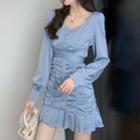 Long-sleeve Ruched Buckled Dress